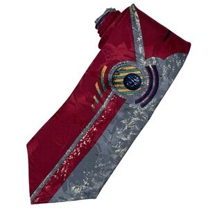 Vintage Botany 500 Silk Necktie Tie Burgundy Art Deco Abstract Geometric 90s
